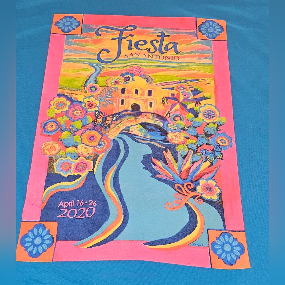 Port and Company San Antinio Fiesta Blue Pink Shirt Size Large NWOT - Picture 3 of 5